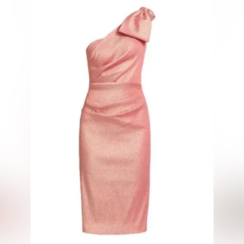 Teri Jon Pink Shimmering One Shoulder Bow Cocktail Dress Size 2 NWT - Picture 3 of 11